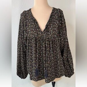 Ralph Lauren Denim Supply Black Floral Cottagecore Peasant top XS